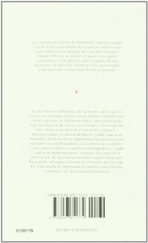 Seis personajes en busca de autor; Cada cual a su manera; Esta noche se improvisa (Letras Universales) (Spanish Edition),Used