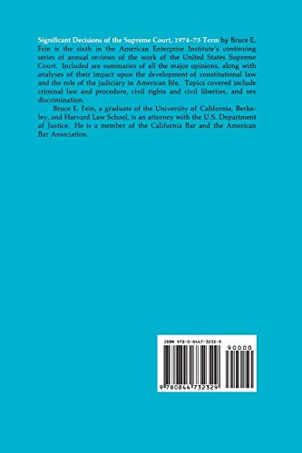 Significant Decisions of the Supreme Court 197475 (Legal Policy Studies),Used