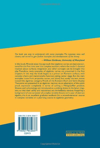 Algebraic Curves and Riemann Surfaces (Graduate Studies in Mathematics, Vol 5) (Graduate Studies in Mathematics, 5),New