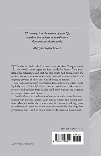 Family Matters: Lessons on Living, Dying & Leaving Our Stuff Behind,Used
