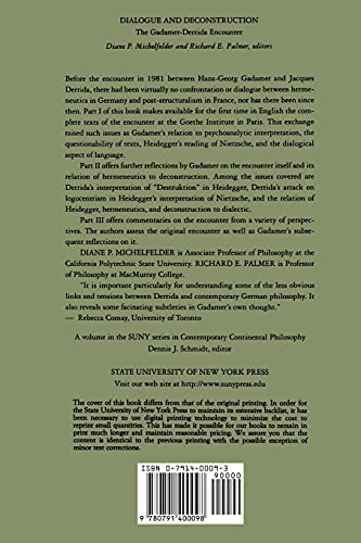 Dialogue And Deconstruction: The Gadamerderrida Encounter (Suny Series In Contemporary Continental Philosophy),New