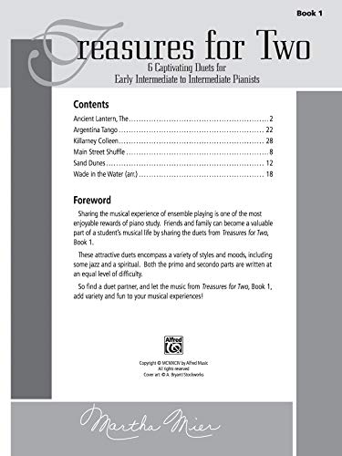Treasures for Two, Bk 1: 6 Captivating Duets for Early Intermediate to Intermediate Pianists,Used