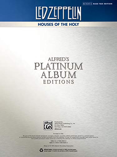 Led Zeppelin Houses of the Holy Platinum Bass Guitar: Authentic Bass TAB (Alfred's Platinum Album Editions),Used