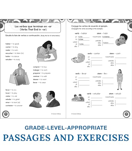 Carson Dellosa Skill Builders Grades 68 Level 2 Spanish Workbook, Vocabulary, Parts of Speech, Questions, and More, Middle Scho,New