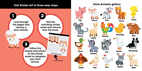 First Sticker Art: Farm Animals: Color By Stickers for Kids, Make 20 Animal Pictures! (Independent Activity Book, Perfect Easter,Used