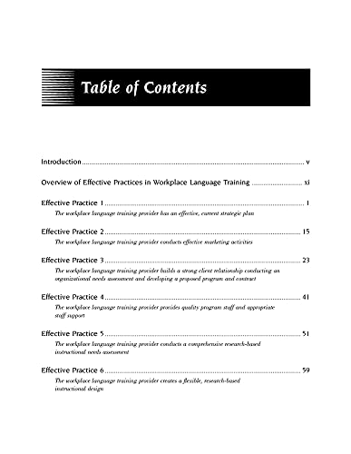 Effective Practices in Workplace Language Training: Guidelines for Providers of Workplace English Language Training Services,New