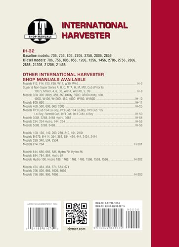 International Harvester Shop Manual Series 706 756 806 856 1206 + (Manual Ih32),New