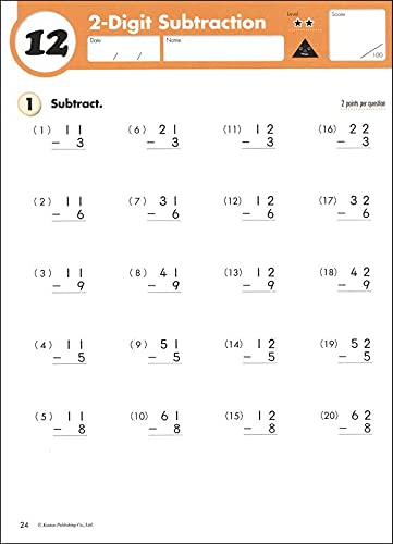 Kumon Grade 2 Subtraction (Kumon Math Workbooks), Ages 78, 96 pages,Used