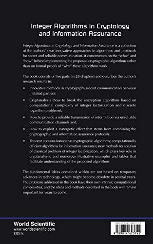 INTEGER ALGORITHMS IN CRYPTOLOGY AND INFORMATION ASSURANCE,Used