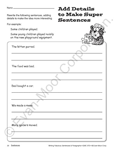 EvanMoor Writing Fabulous Sentences & Paragraphs, Grades 46, Homeschool & Classroom Workbook, Activities, Main Ideas, Topic Se,Used