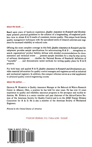 Quality Assurance in Research and Development (Industrial Engineering: A Series of Reference Books and Textboo),Used