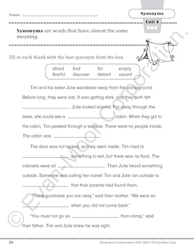 EvanMoor Vocabulary Fundamentals, Grade 2 Homeschool and Classroom Resource, Reproducible Worksheets, Compound Words, Synonyms,,Used