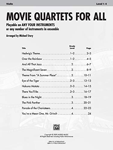 Movie Quartets for All: Violin (For All Series),Used