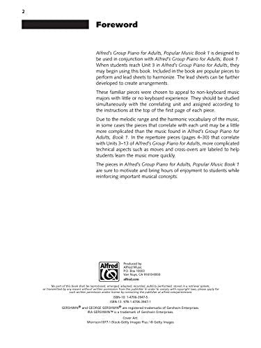 Alfred's Group Piano for Adults Popular Music, Bk 1: Solo Repertoire and Lead Sheets from Movies, TV, Radio, and Stage (Alfre,Used