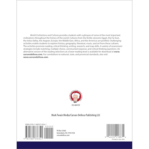 Mark Twain World Civilizations and Cultures World History Workbook, Grades 58, Ancient History and Ancient Civilizations, 5th G,New