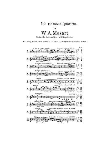 Ten Famous Quartets, K. 387, 421, 428, 458, 464, 465, 499, 575, 589, 590 (Kalmus Edition),Used