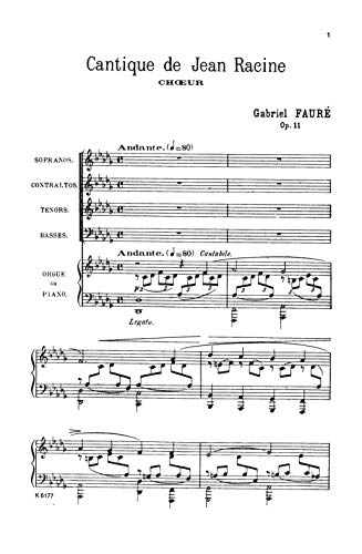 Religious Music, Cantique de Jean Racine; Other short choral works for Treble or Mixed Voices: 2 or 5Part with SATB Soli (Fren,Used