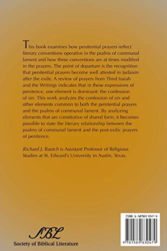 Developments in Genre between PostExilic Penitential Prayers and the Psalms of Communal Lament (Academia Biblica),Used