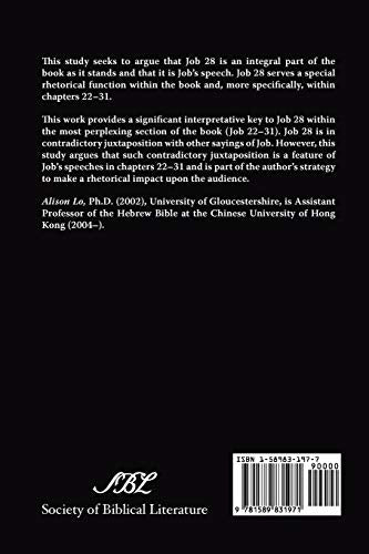 Job 28 as Rhetoric: An Analysis of Job 28 in the Context of Job 2231 (Supplements to Vetus Testamentum),Used