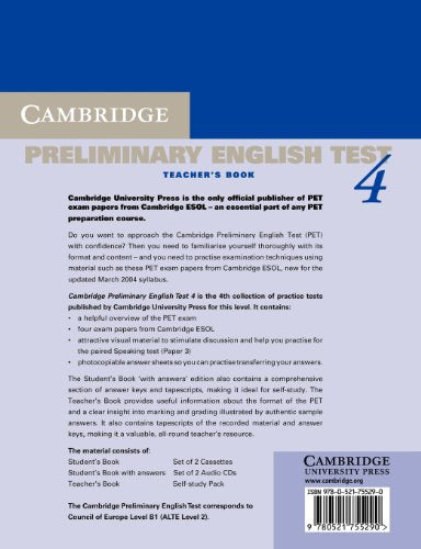 Cambridge Preliminary English Test 4 Teacher's Book: Examination Papers from the University of Cambridge ESOL Examinations (PET ,Used
