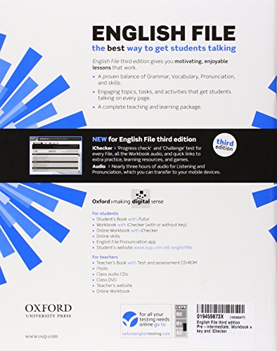 English File 3rd Edition PreIntermediate. Workbook with Key and iChecker,Used