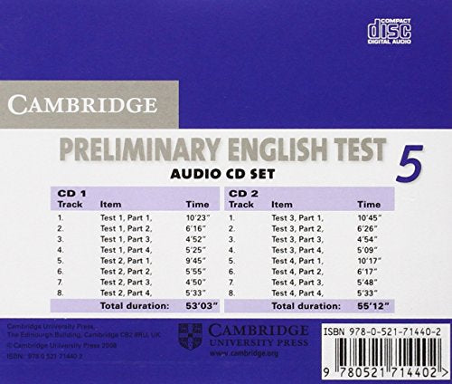 Cambridge Preliminary English Test 5 Audio CD Set (2 CDs) (Pet Practice Tests),Used