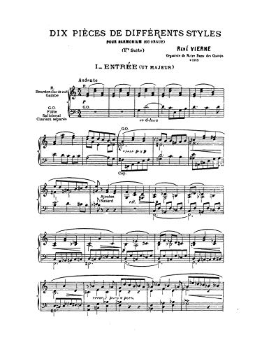 Ten Pieces in Different Styles for Organ (1st Suite) (Kalmus Edition),Used