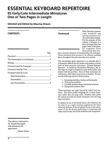Essential Keyboard Repertoire, Vol 8: Miniatures, Comb Bound Book (Alfred Masterwork Edition: Essential Keyboard Repertoire),Used