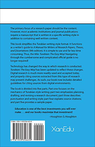 Turabian: The Easy Way! (Updated for 9th Edition) A quick and simplified guide to: A manual for writers of research papers, thes,Used