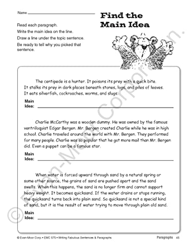 EvanMoor Writing Fabulous Sentences & Paragraphs, Grades 46, Homeschool & Classroom Workbook, Activities, Main Ideas, Topic Se,New