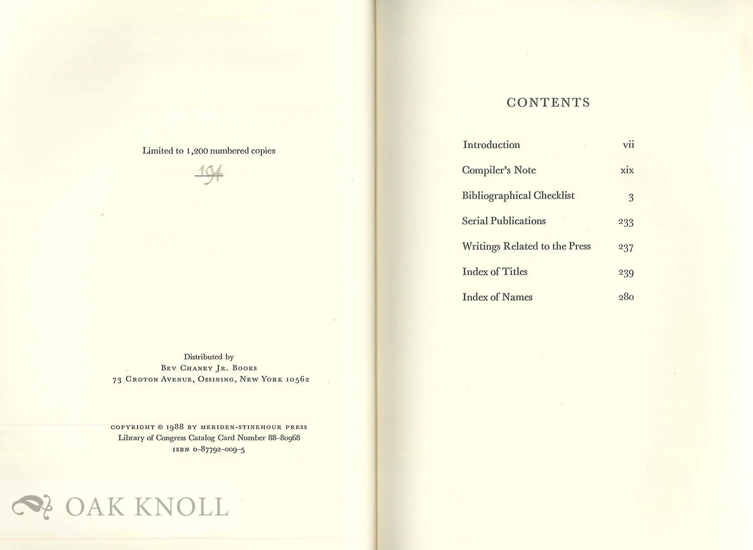 The Stinehour Press: A Bibliographical Checklist of the First Thirty Years,Used