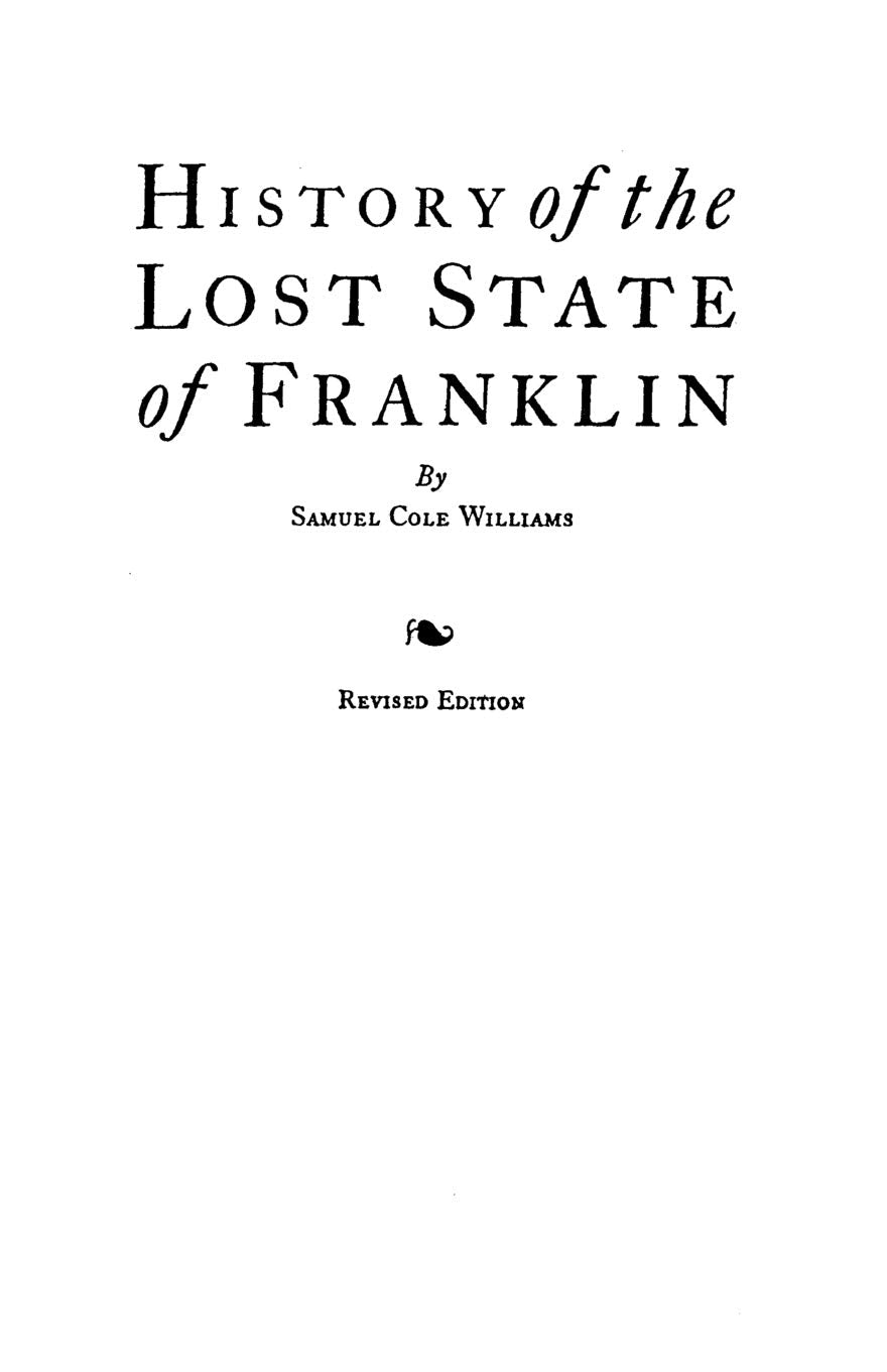 History Of The Lost State Of Franklin,Used