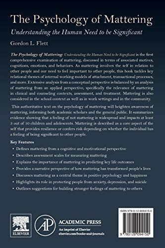 The Psychology of Mattering: Understanding the Human Need to be Significant,Used