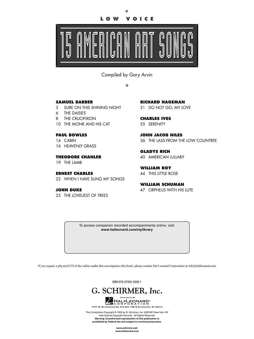 15 American Art Songs: Low Voice,Used