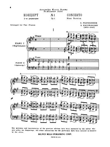 Piano Concerto No. 1 in Fsharp Minor, Op. 1 (Kalmus Edition),Used