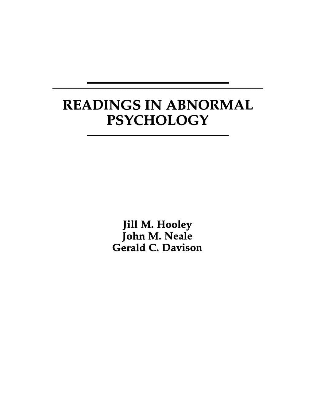 Readings In Abnormal Psychology,New