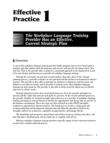 Effective Practices in Workplace Language Training: Guidelines for Providers of Workplace English Language Training Services,New