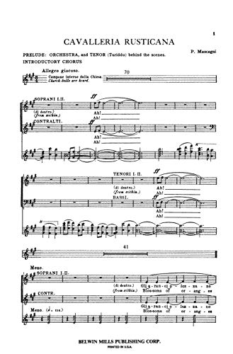 Cavalleria Rusticana: Italian, English Language Edition, Chorus Parts (Kalmus Edition) (Italian Edition),Used
