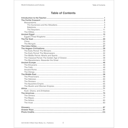 Mark Twain World Civilizations and Cultures World History Workbook, Grades 58, Ancient History and Ancient Civilizations, 5th G,New