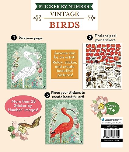 Brain Games  Sticker by Number  Vintage: Birds (28 Images to Sticker),Used
