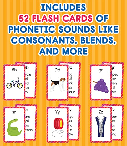 Carson Dellosa Phonics Flash Cards for Kids Ages 48, Sound Recognition Skills With Vowels, Consonants and Common Blends for Pre,Used