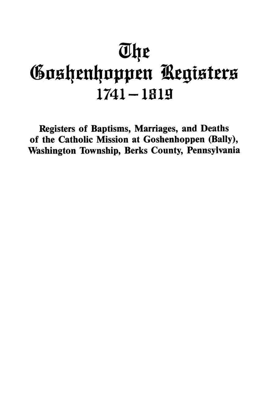 The Goshenhoppen Registers, 17411819 (#2275),Used