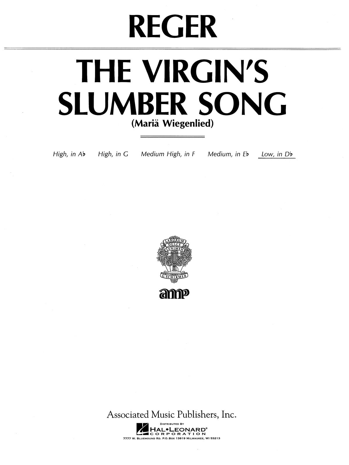 Virgin's Slumber Song: Low Voice in DFlat,Used