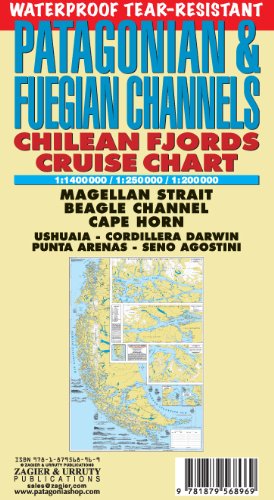 Patagonian & Fuegian Channels Waterproof Map: Chilean Fjords Cruise Chart  Cape Horn, Ushuaia, Magellan Strait,New