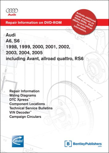 Audi A6, S6 1998, 1999, 2000, 2001, 2002, 2003, 2004, 2005 including Avant, allroad quattro, RS6 Repair Manual on DVDROM (Windo,Used