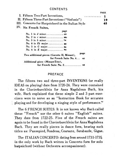 Four Various Works For Piano Solo: Fifteen Twopart Inventions, Fifteen Threepart Inventions, Italian Concerto, Six French Suit,Used
