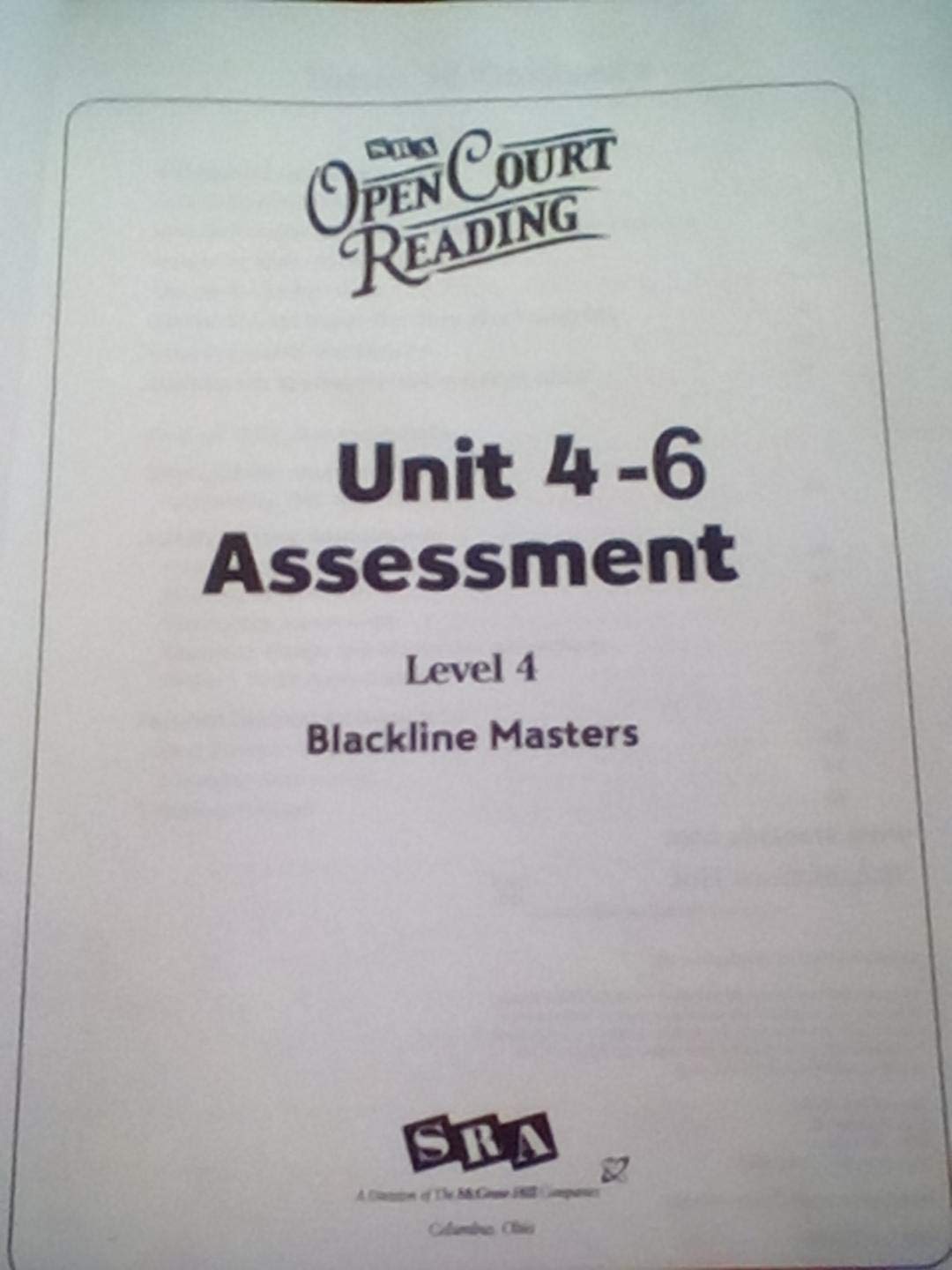 Open Court Reading Unit 4 Assessment Blackline Masters Level 4,Used