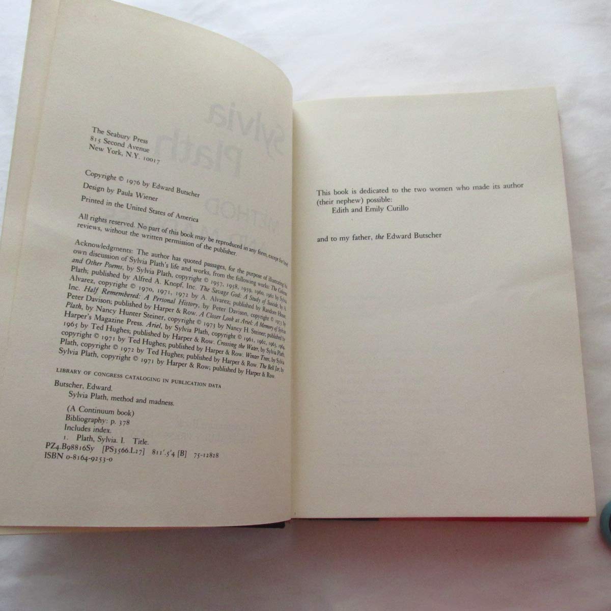 Sylvia Plath: Method and Madness (A Continuum book),Used