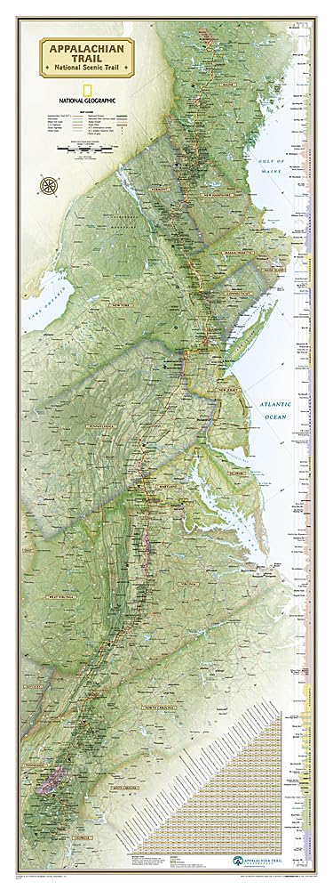 National Geographic Appalachian Trail Wall Map in gift box (18 x 48 in) (National Geographic Reference Map),Used