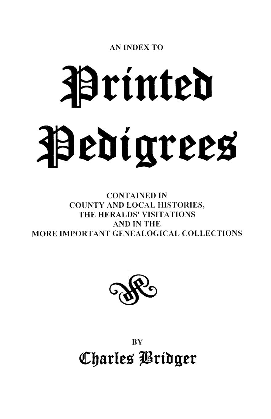 Index To Printed Pedigrees,Used